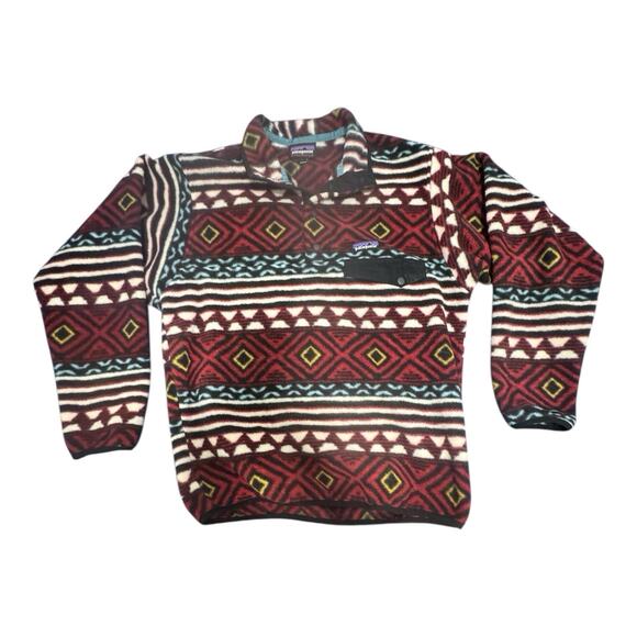 Patagonia Synchilla Sweater Men's Small Saltillo Cinder Red White Snap T Fleece - Picture 1 of 8